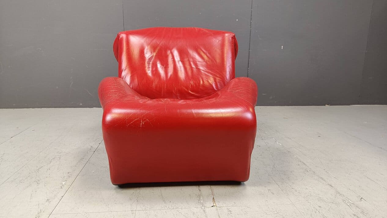 Fotel Wink, skóra czerwona, proj. T. Kita, Cassina, Włochy, lata 80. - 265076