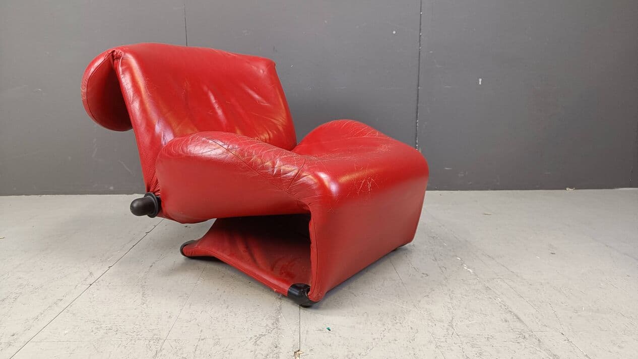 Fotel Wink, skóra czerwona, proj. T. Kita, Cassina, Włochy, lata 80. - 265072