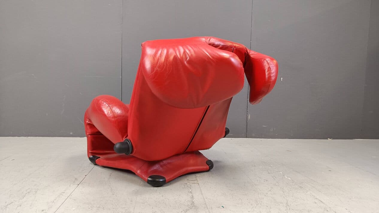 Fotel Wink, skóra czerwona, proj. T. Kita, Cassina, Włochy, lata 80. - 265079