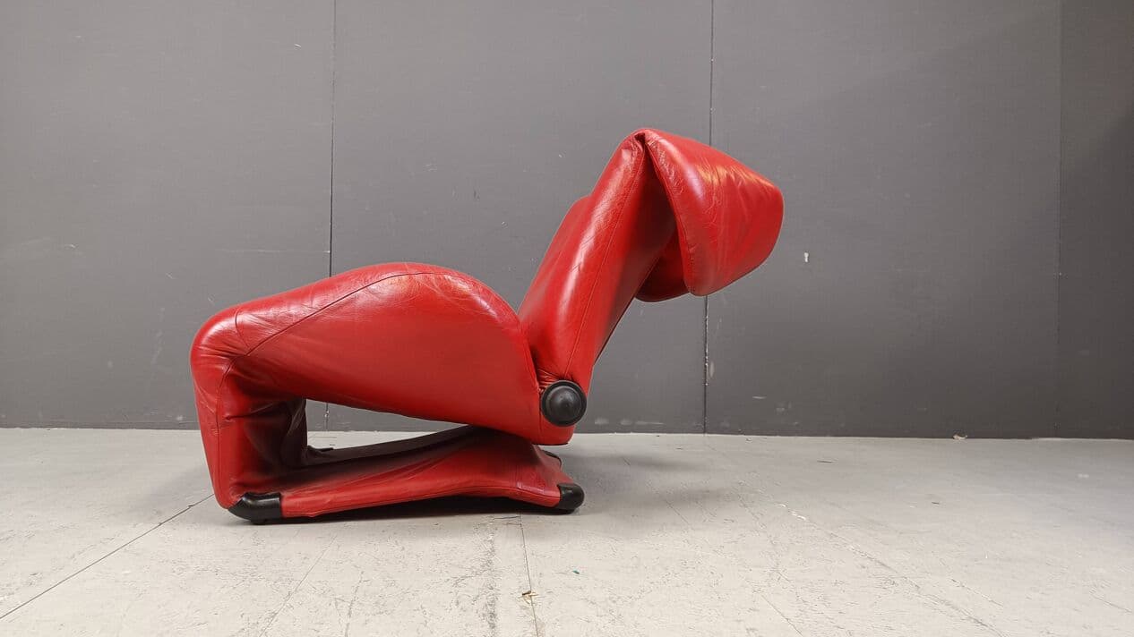 Fotel Wink, skóra czerwona, proj. T. Kita, Cassina, Włochy, lata 80. - 265078