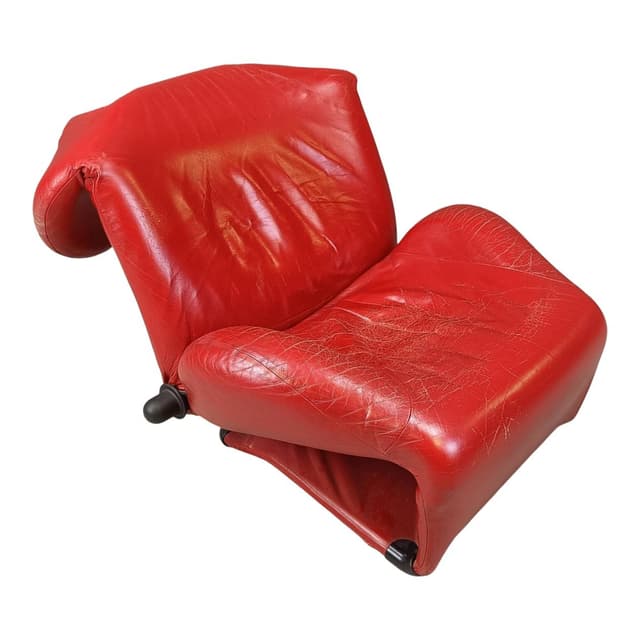 Fotel Wink, skóra czerwona, proj. T. Kita, Cassina, Włochy, lata 80. - WYMIARY