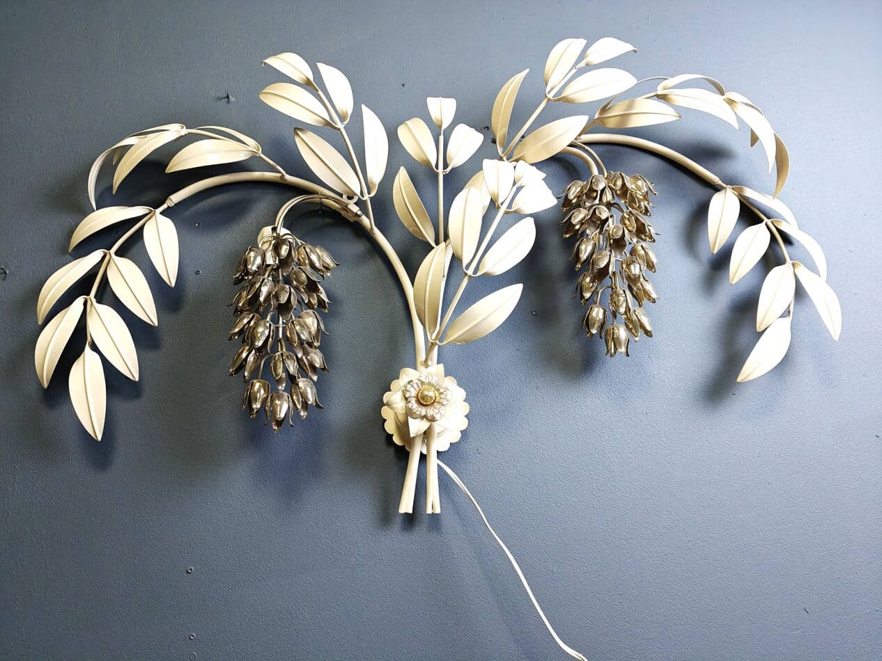 Kinkiet Tulip, biały, metal złoty, proj. H. Kögl, Włochy, lata 70. - 265052