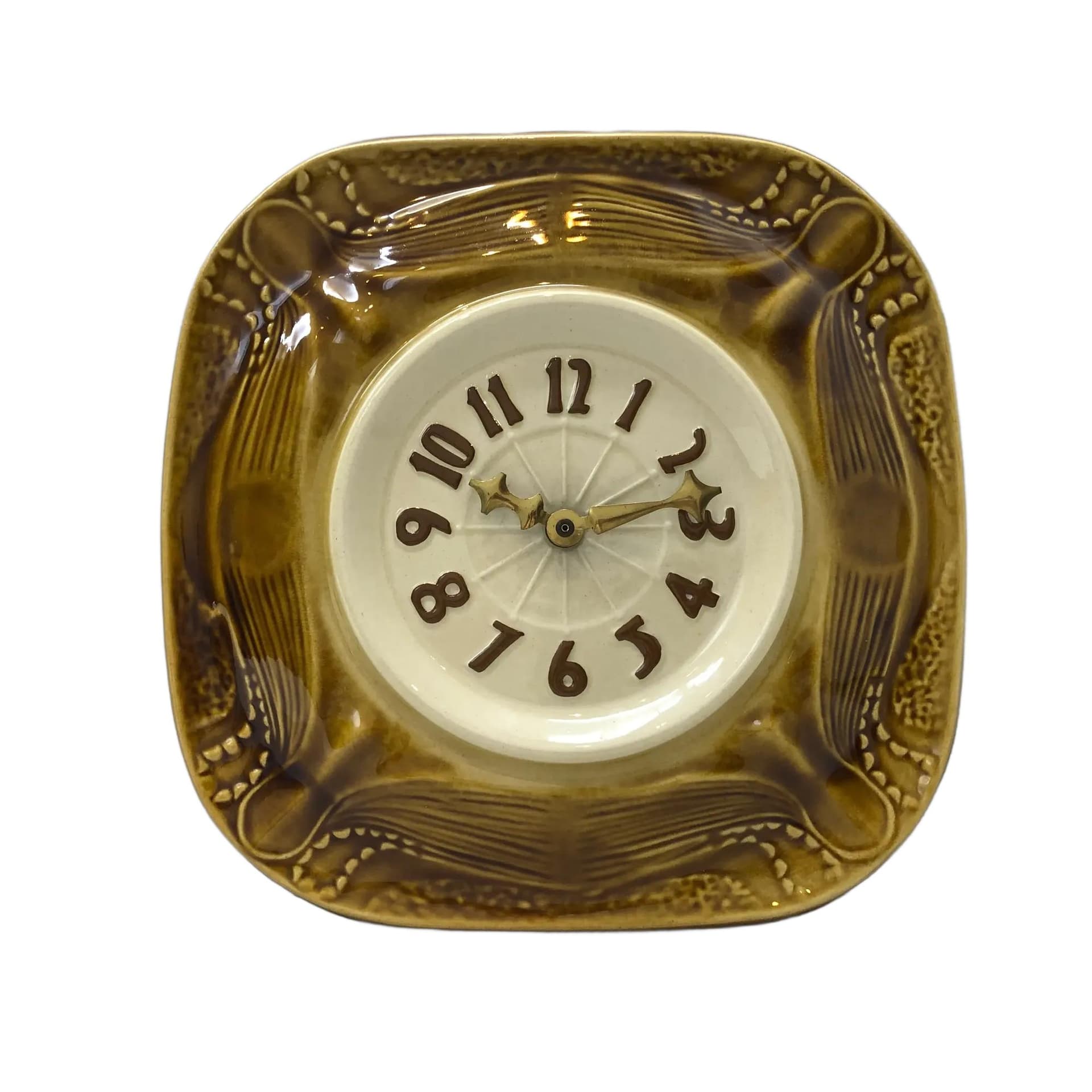 Zegar ścienny, Predom-Metron Z-250, brązowy, porcelana, proj. A. Sadulski, Polska, lata 70.