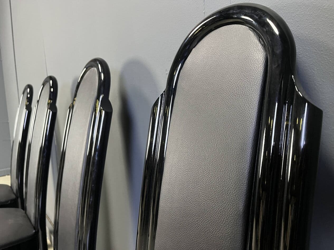 Set of Four Postmodern Dining Chairs, black lacquered wood, Italy, 1980s. - 265004