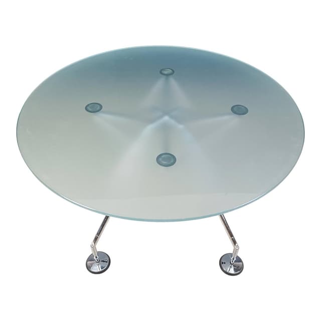 Stół jadalniany Nomos, szkło hartowane przezroczyste, chrom, proj. N. Foster, Tecno, Włochy, lata 80. - WYMIARY