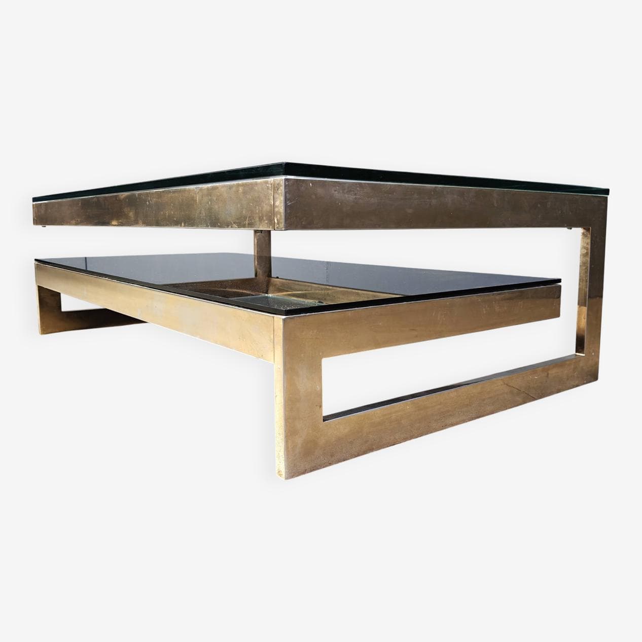 Stolik kawowy G, mosiądz złoty, szkło przezroczyste, Belgochrom, Belgia, lata 70. - 264925