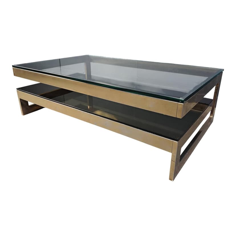 Coffee table G, gold brass, clear glass, Belgochrom, Belgium, 1970s.