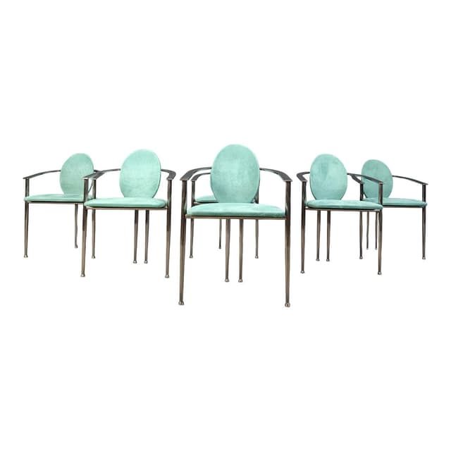 Set of Six Dining Chairs, green alcantara, brushed steel, Belgochrom, Belgium, 1980s. - DIMENSION