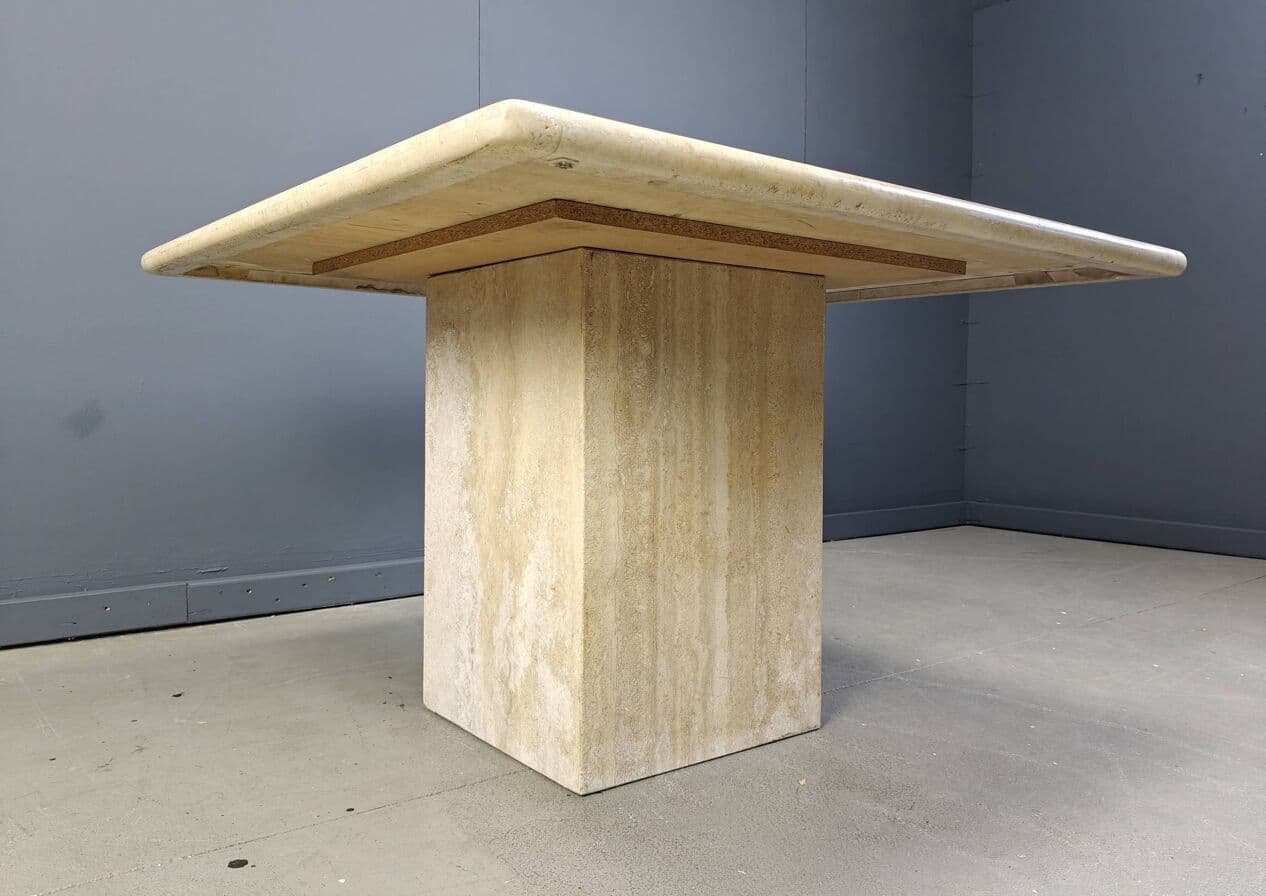 Stół jadalniany kwadratowy, beżowy, trawertyn, Włochy, lata 70. - 264910