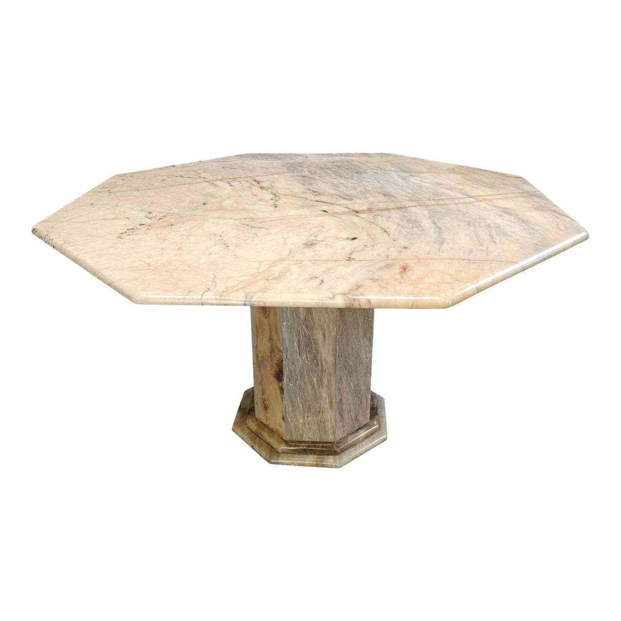 Stół jadalniany ośmiokątny, marmur beżowy, Włochy, lata 70.