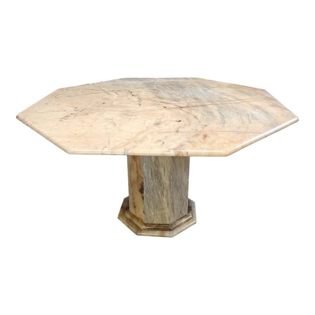 Stół jadalniany ośmiokątny, marmur beżowy, Włochy, lata 70. - WYMIARY