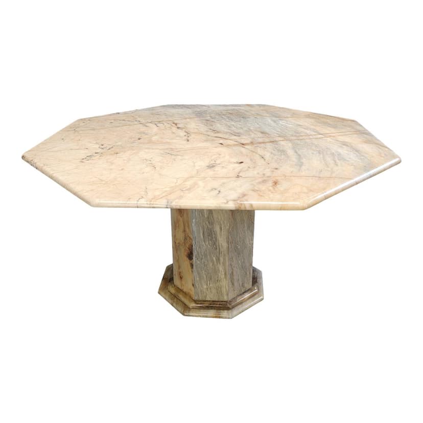 Stół jadalniany ośmiokątny, marmur beżowy, Włochy, lata 70.