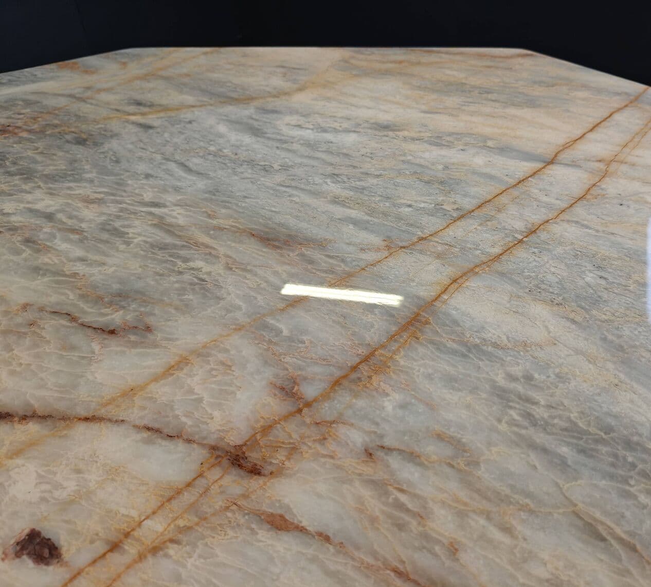 Stół jadalniany ośmiokątny, marmur beżowy, Włochy, lata 70. - 264887