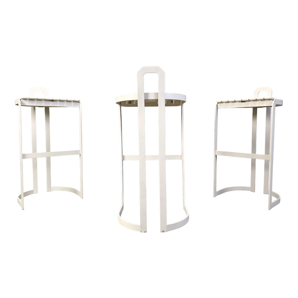 Zestaw trzech hokerów, biały, metal sklejka, Niemcy, lata 80.