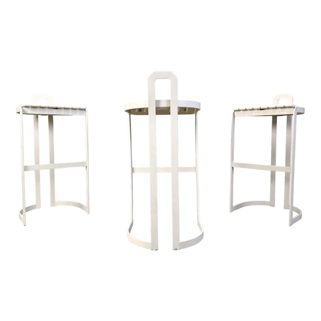 Zestaw trzech hokerów, biały, metal sklejka, Niemcy, lata 80. - WYMIARY