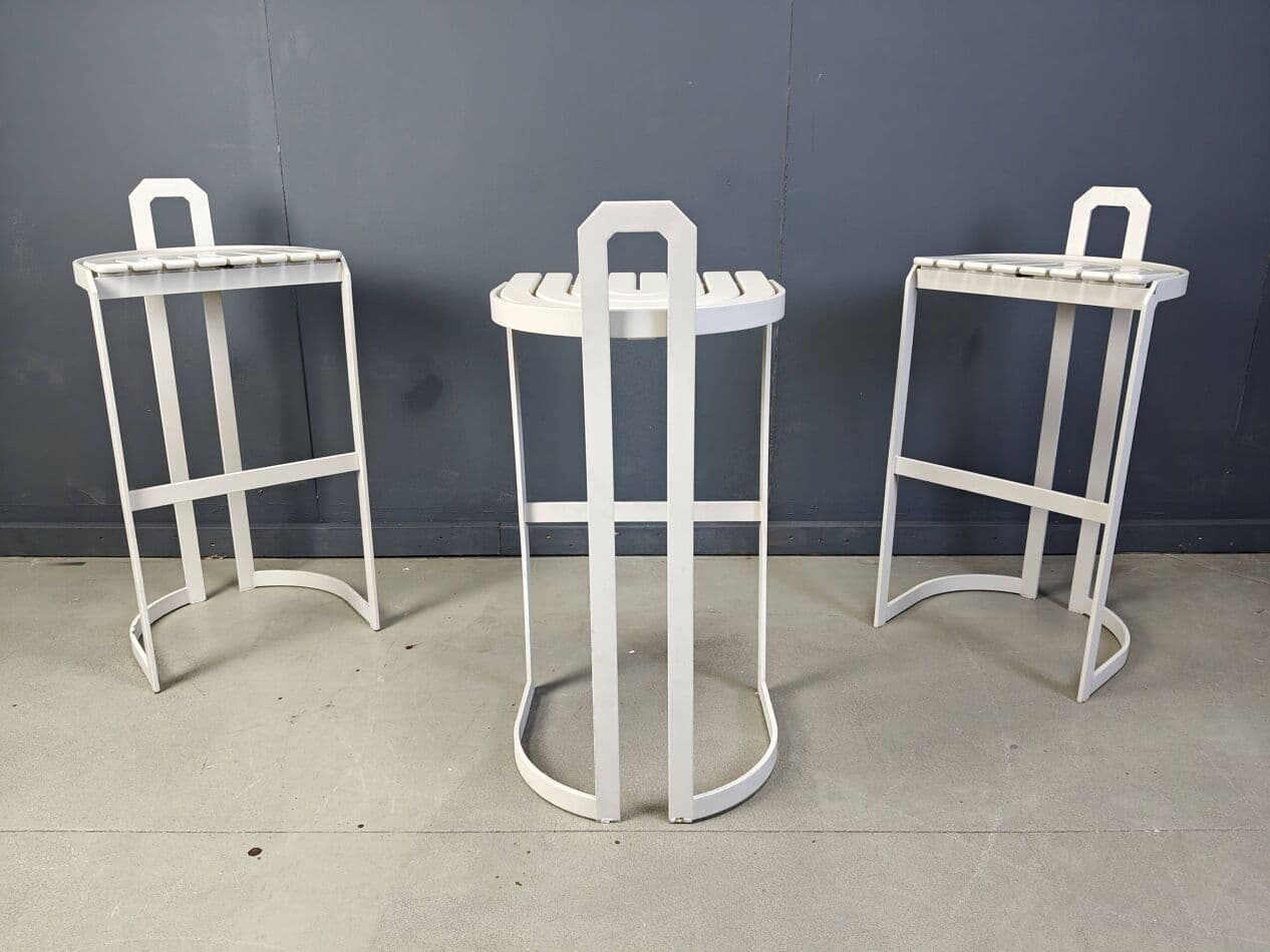 Zestaw trzech hokerów, biały, metal sklejka, Niemcy, lata 80. - 264862