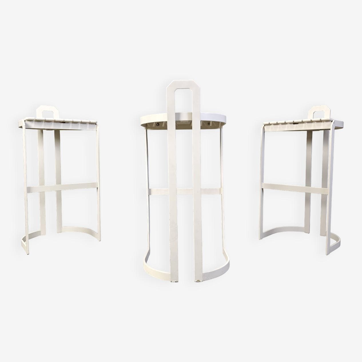 Zestaw trzech hokerów, biały, metal sklejka, Niemcy, lata 80. - 264861