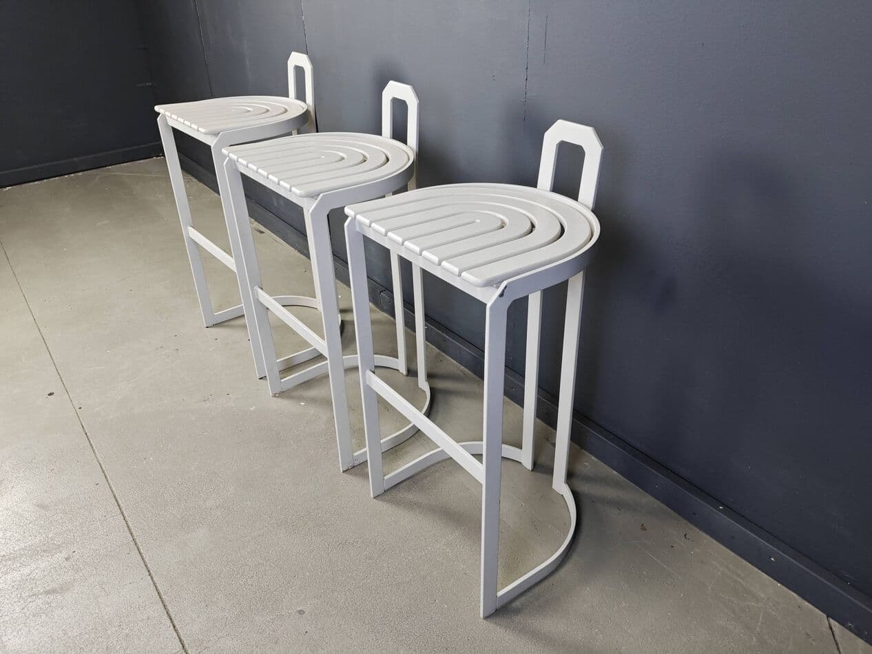 Zestaw trzech hokerów, biały, metal sklejka, Niemcy, lata 80. - 264868