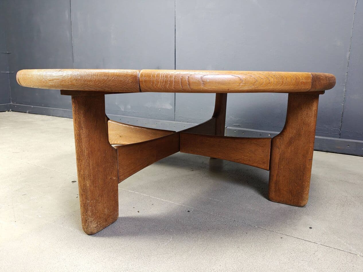 Round coffee table, brown oak, Denmark, 1960s. - 264849
