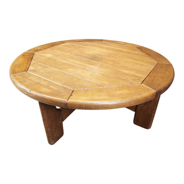 Round coffee table, brown oak, Denmark, 1960s. - DIMENSION