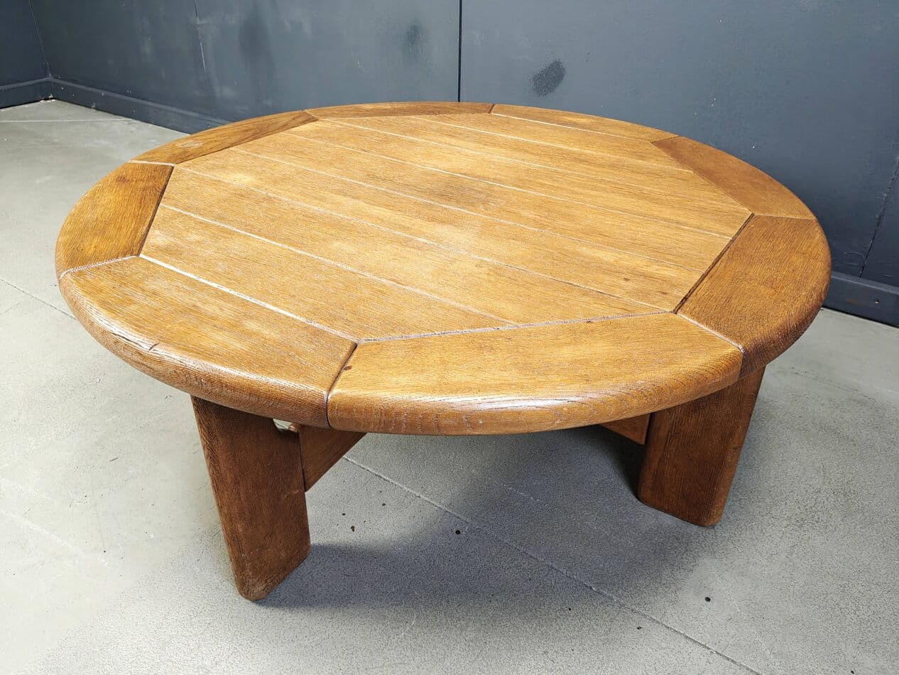 Round coffee table, brown oak, Denmark, 1960s. - 264850