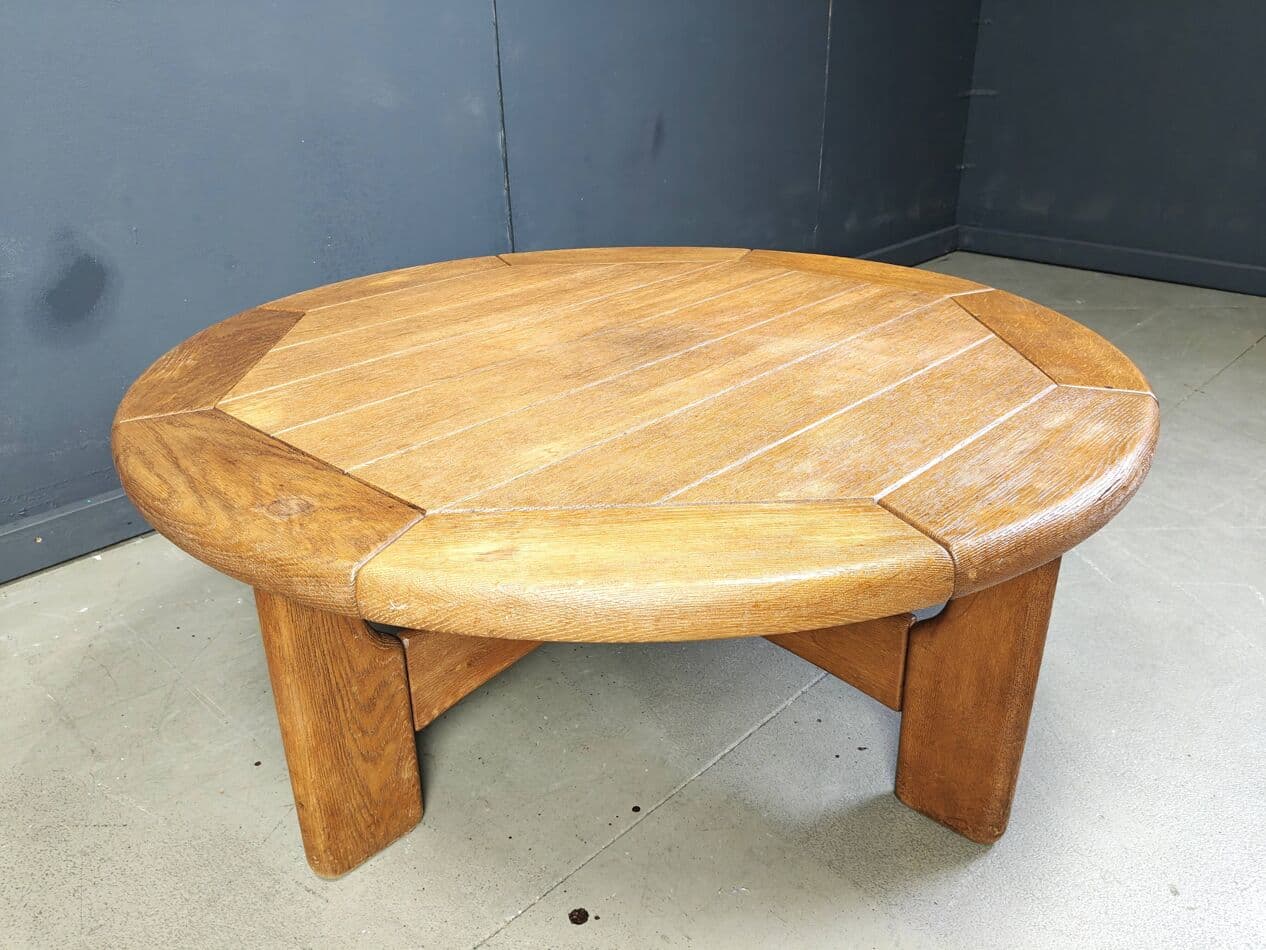 Round coffee table, brown oak, Denmark, 1960s. - 264852
