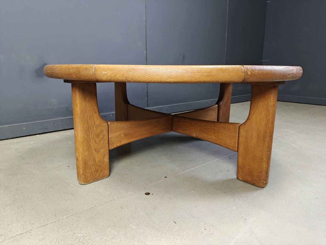 Round coffee table, brown oak, Denmark, 1960s. - 264851