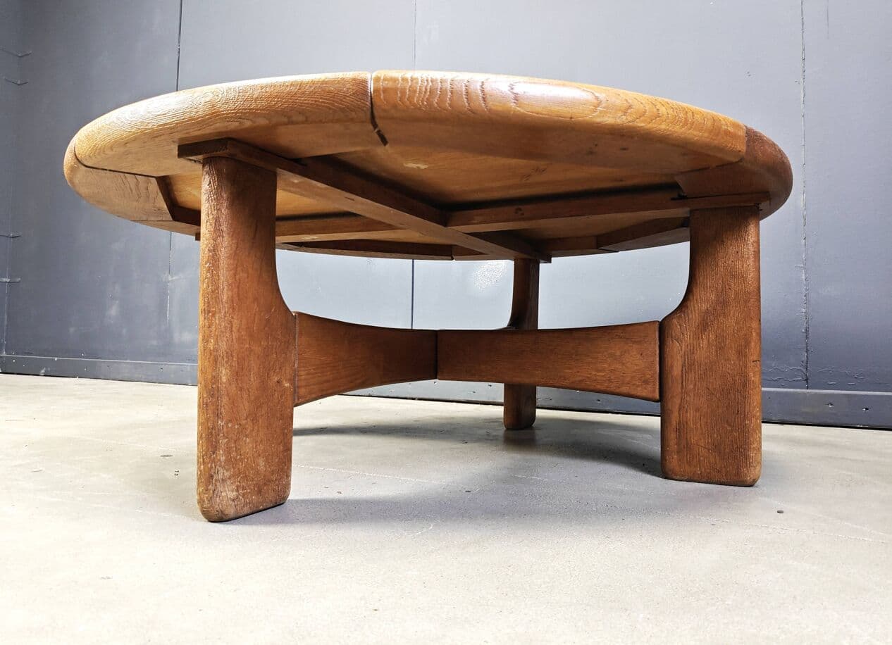Round coffee table, brown oak, Denmark, 1960s. - 264848