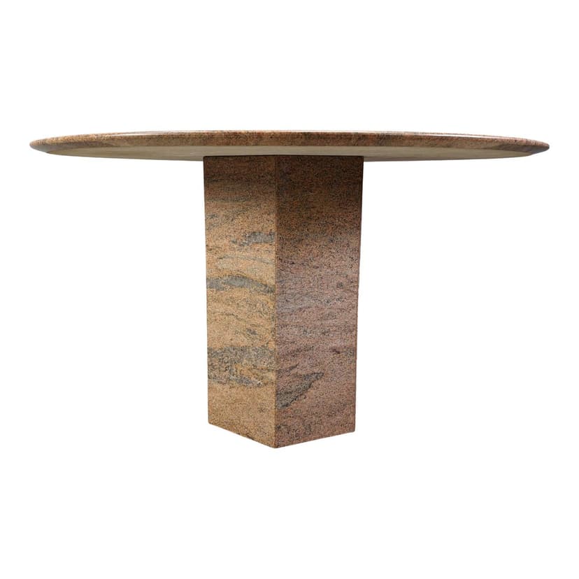 Stół jadalniany okrągły, czerwony, granit, Belgia, lata 70.