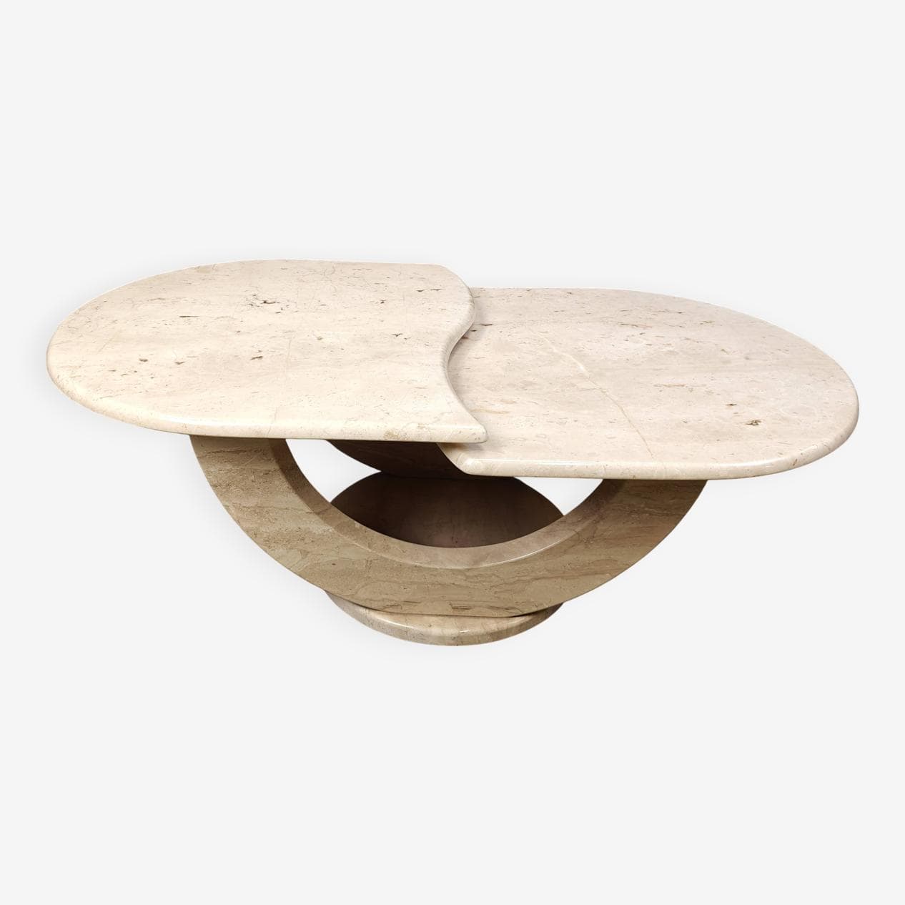 Stolik kawowy, beżowy, trawertyn, Włochy, lata 70. - 264775