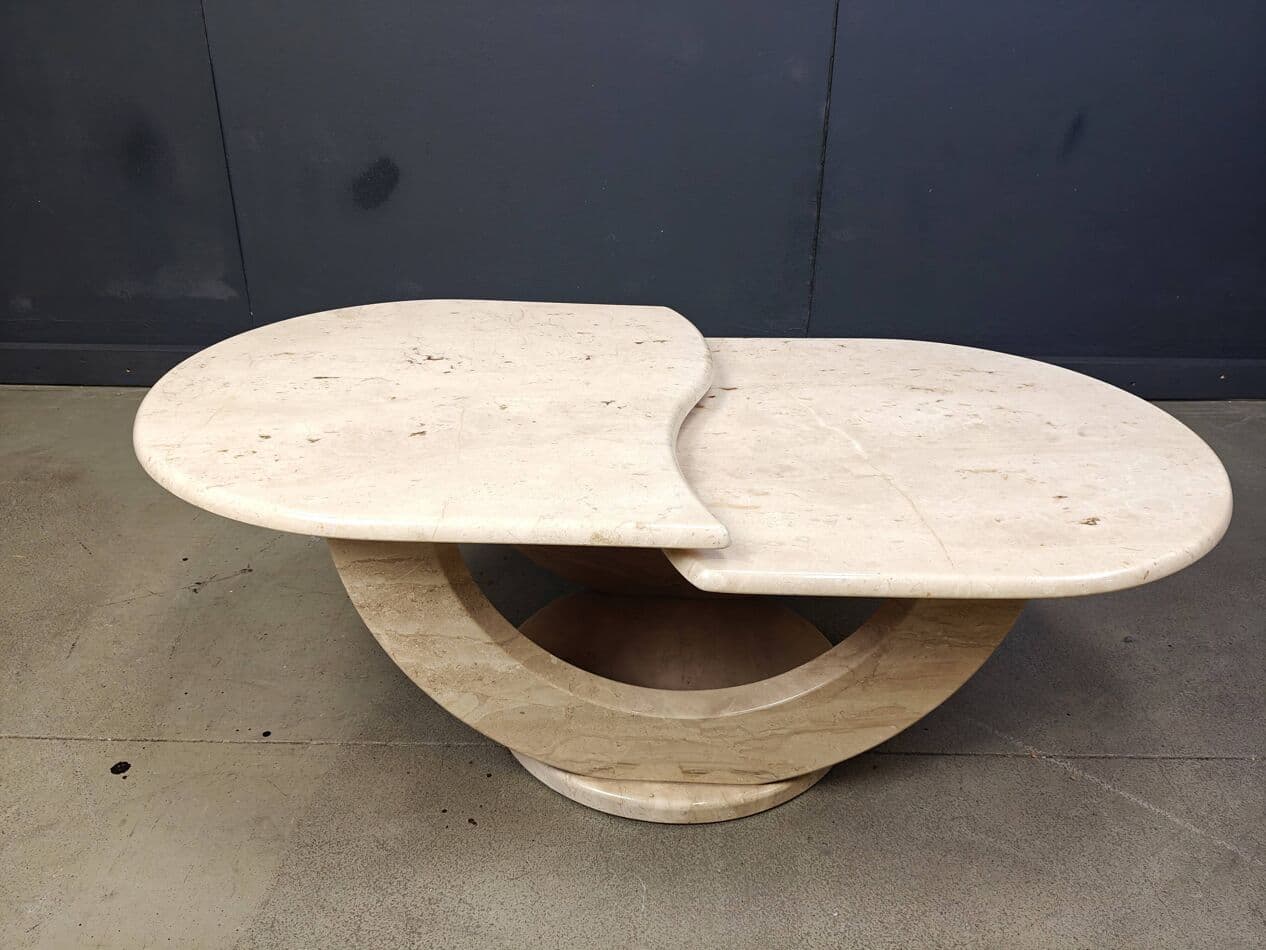 Stolik kawowy, beżowy, trawertyn, Włochy, lata 70. - 264774