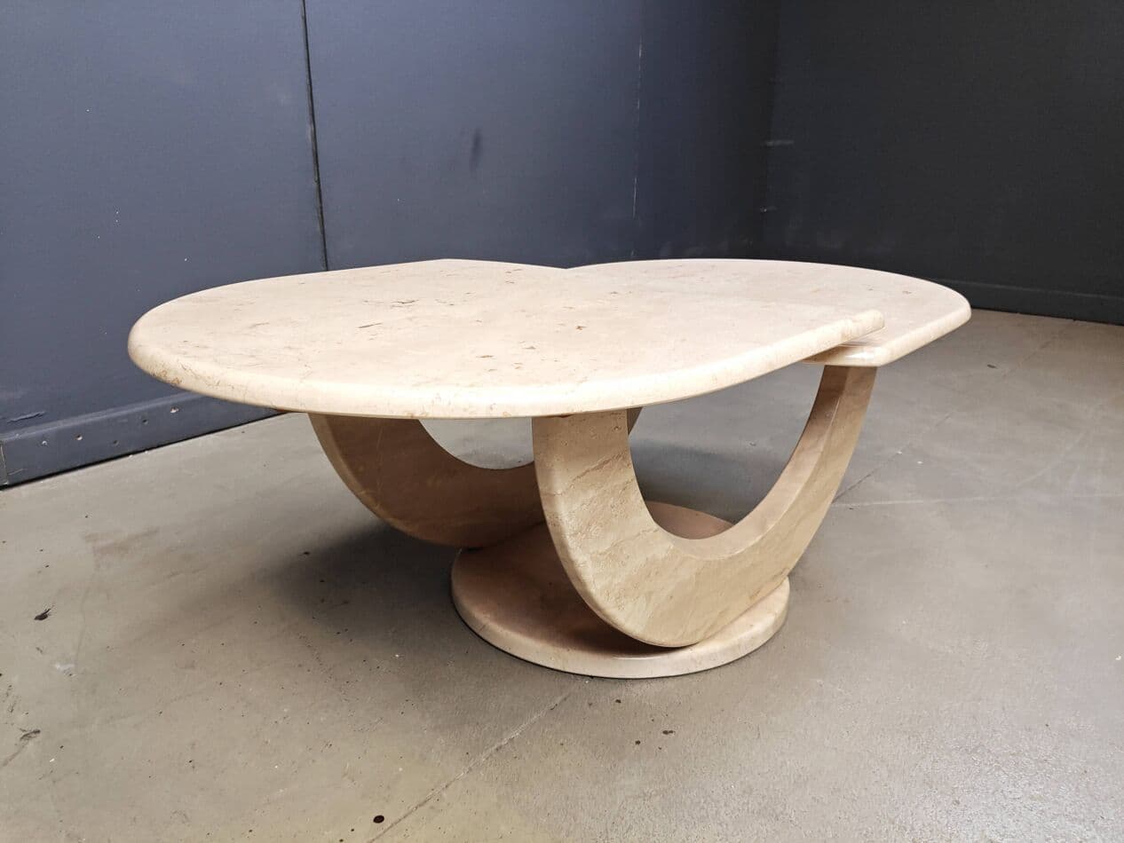 Stolik kawowy, beżowy, trawertyn, Włochy, lata 70. - 264779