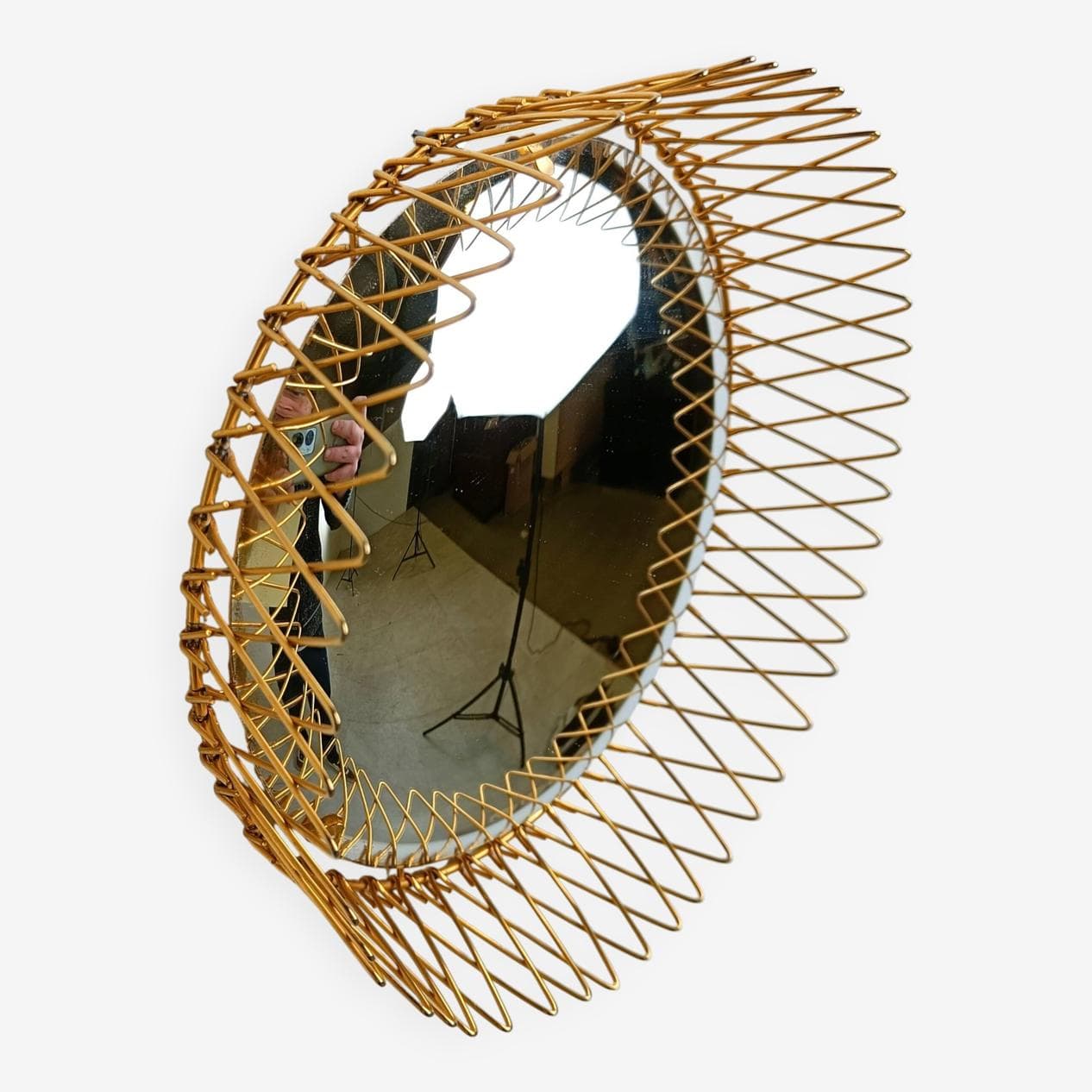 Sunburst mirror, gold brass, glass, Belgium, 1960s. - 264749