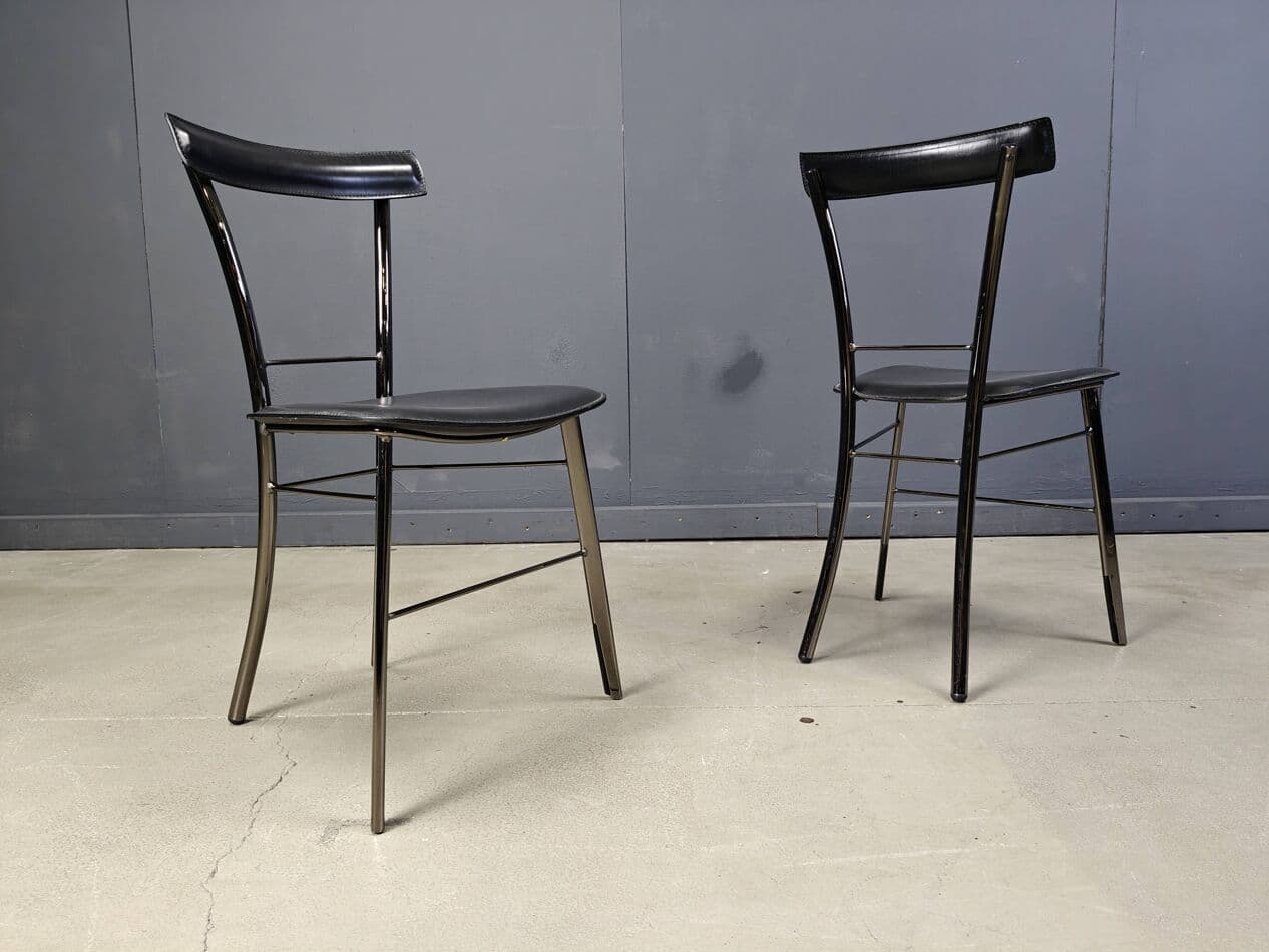 Set of four dining chairs, black leather, chrome, Arrben, Italy, 1980s. - 264744