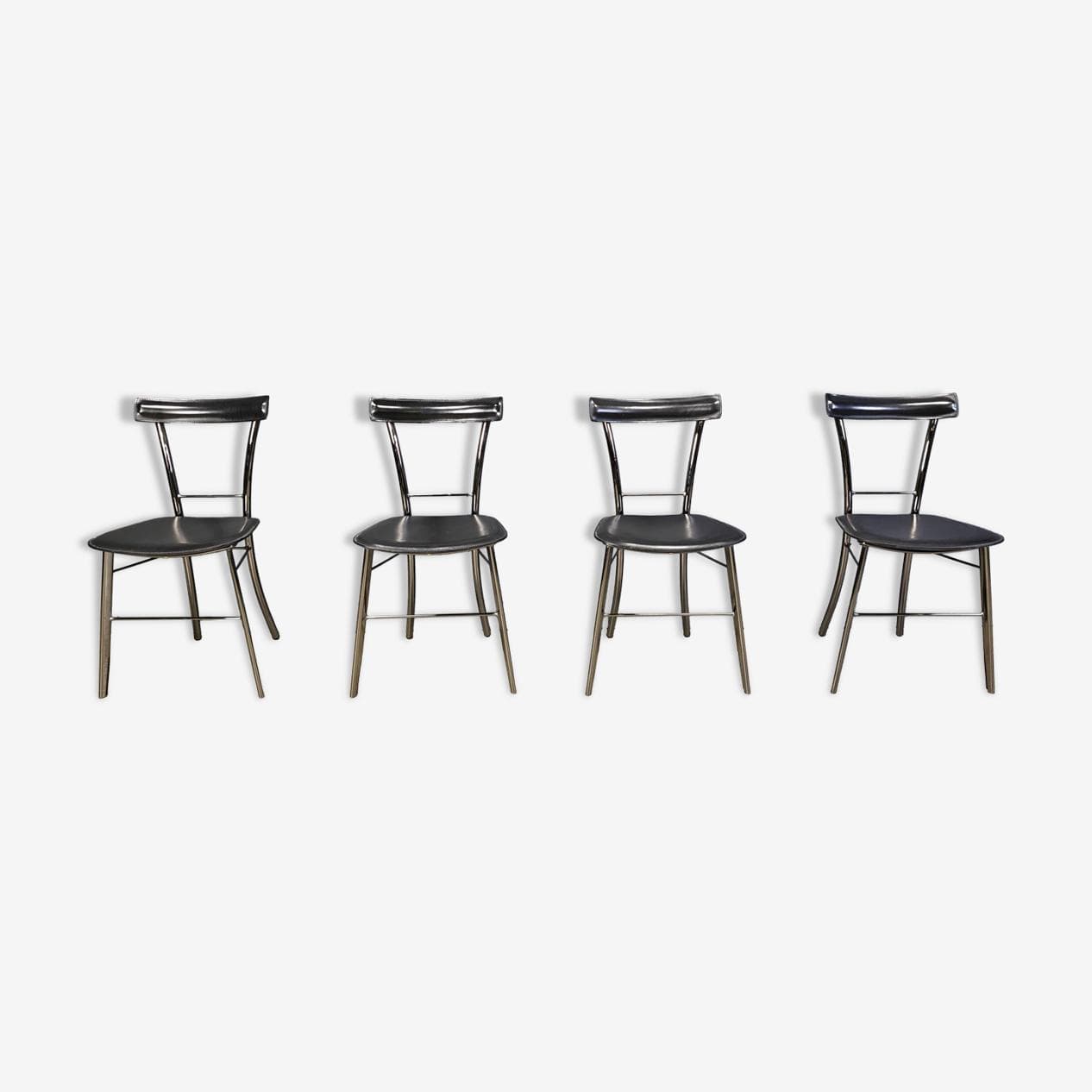 Set of four dining chairs, black leather, chrome, Arrben, Italy, 1980s. - 264737