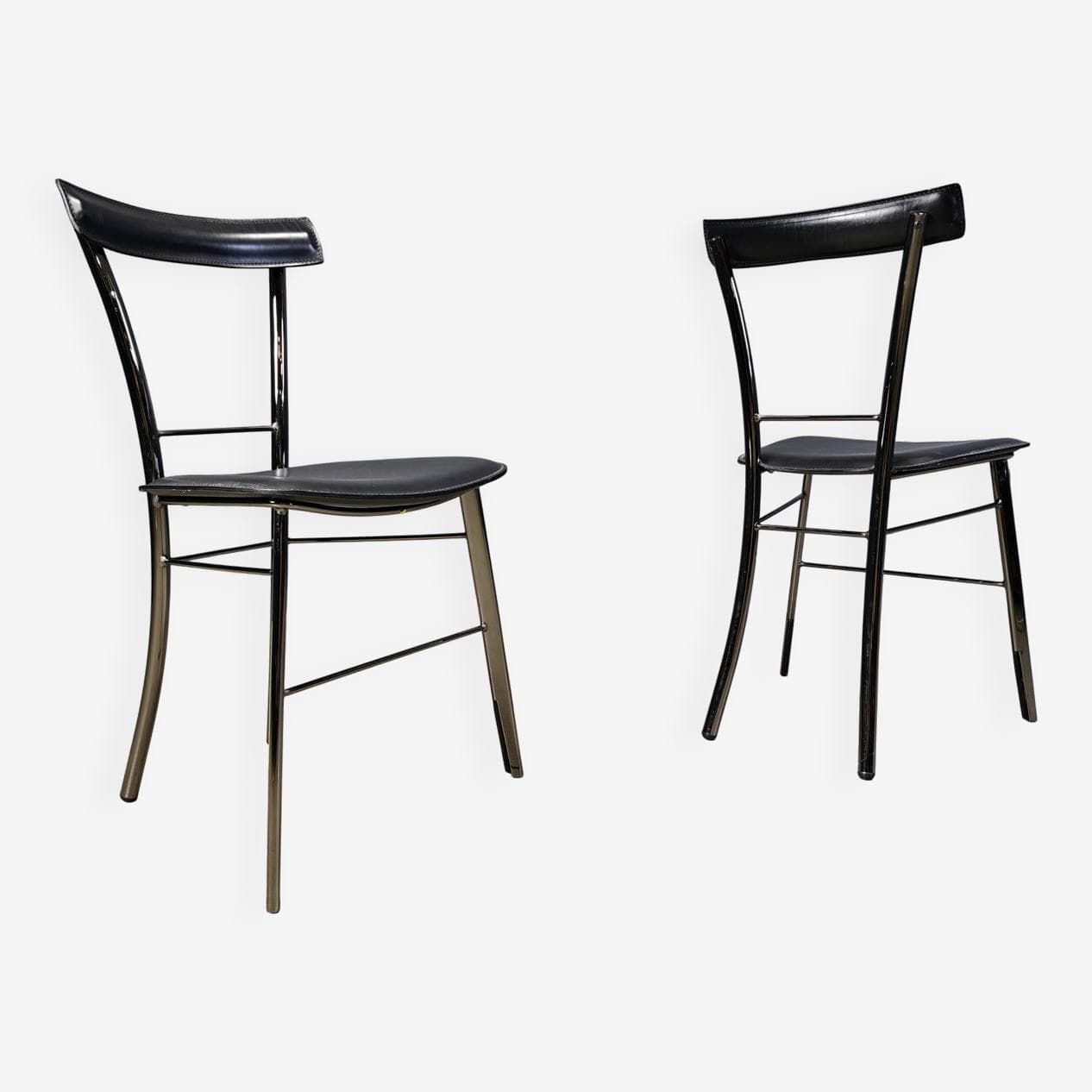 Set of four dining chairs, black leather, chrome, Arrben, Italy, 1980s. - 264745
