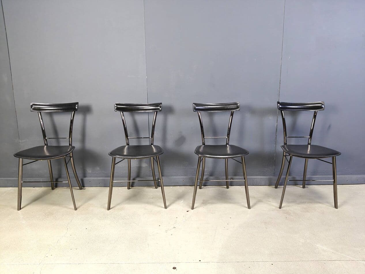 Set of four dining chairs, black leather, chrome, Arrben, Italy, 1980s. - 264736