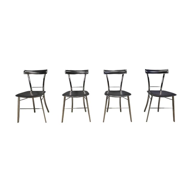 Set of four dining chairs, black leather, chrome, Arrben, Italy, 1980s. - DIMENSION