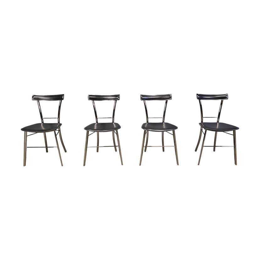 Set of four dining chairs, black leather, chrome, Arrben, Italy, 1980s.