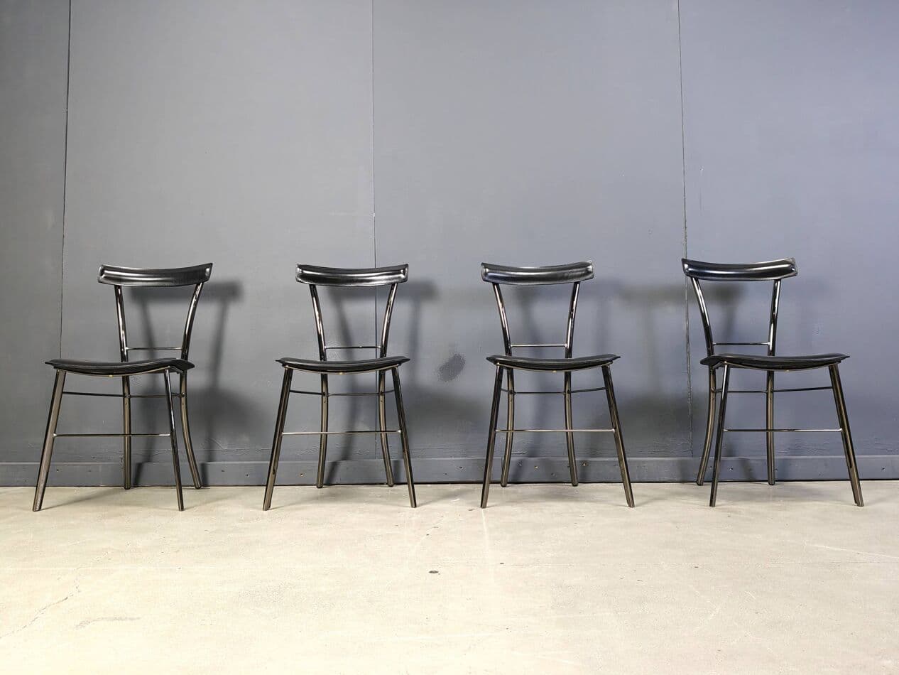 Set of four dining chairs, black leather, chrome, Arrben, Italy, 1980s. - 264742