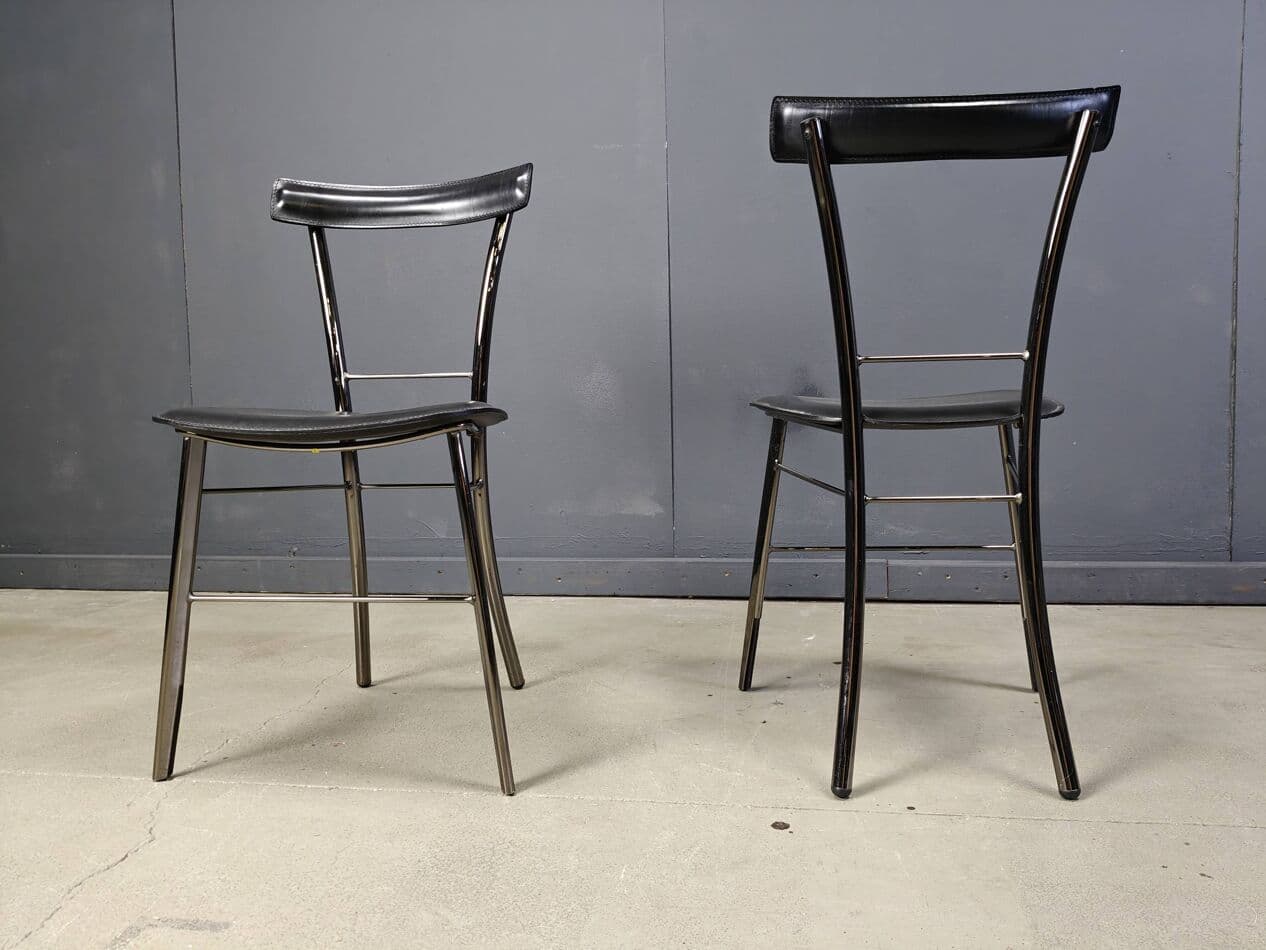 Set of four dining chairs, black leather, chrome, Arrben, Italy, 1980s. - 264735