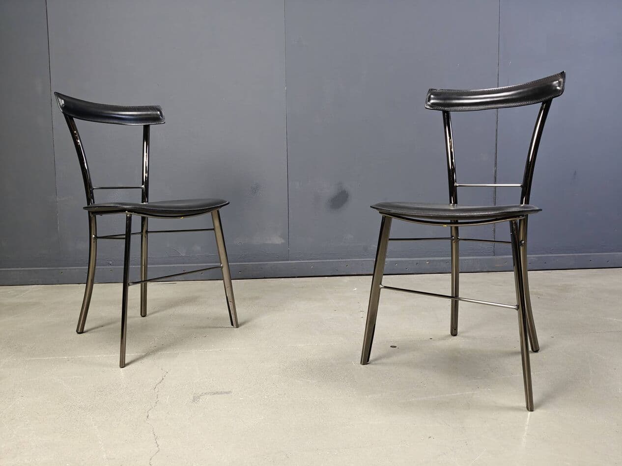 Set of four dining chairs, black leather, chrome, Arrben, Italy, 1980s. - 264738