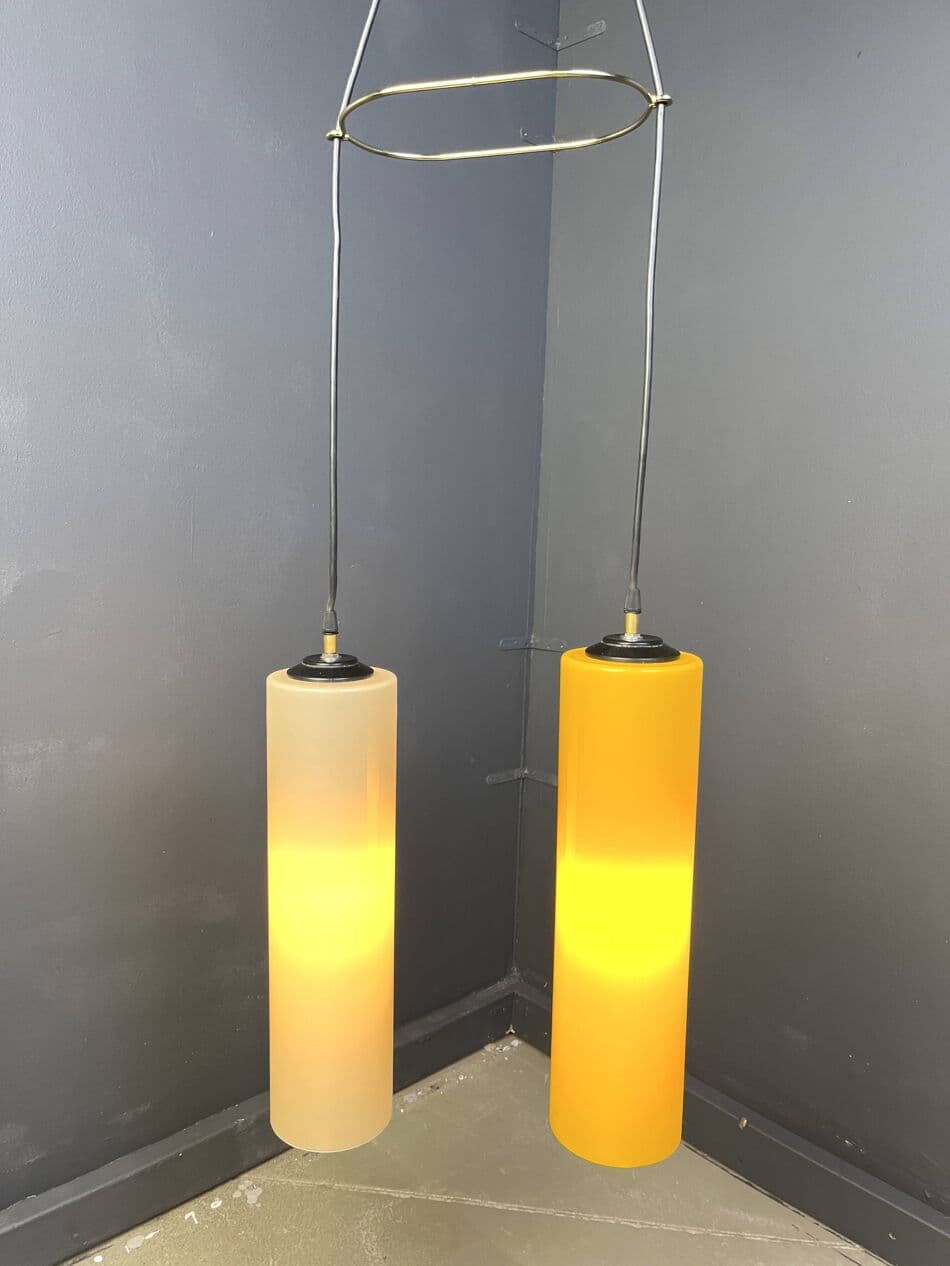 Lampa wisząca, szkło żółty beżowy, Vistosi, Włochy, lata 70. - 264638