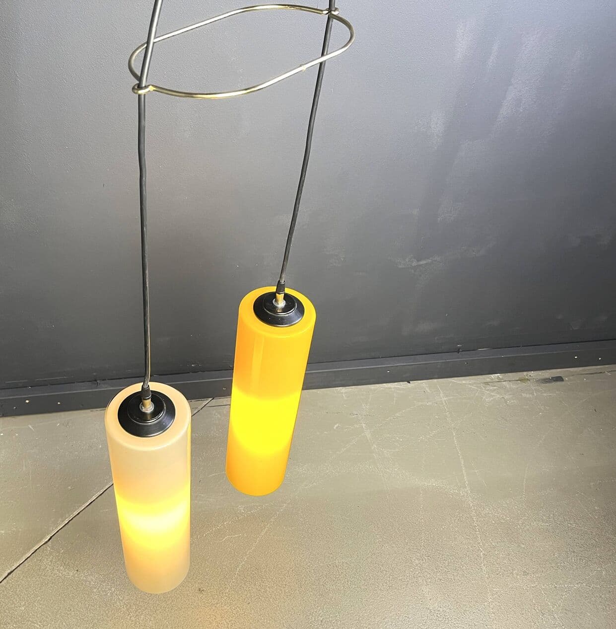 Lampa wisząca, szkło żółty beżowy, Vistosi, Włochy, lata 70. - 264641