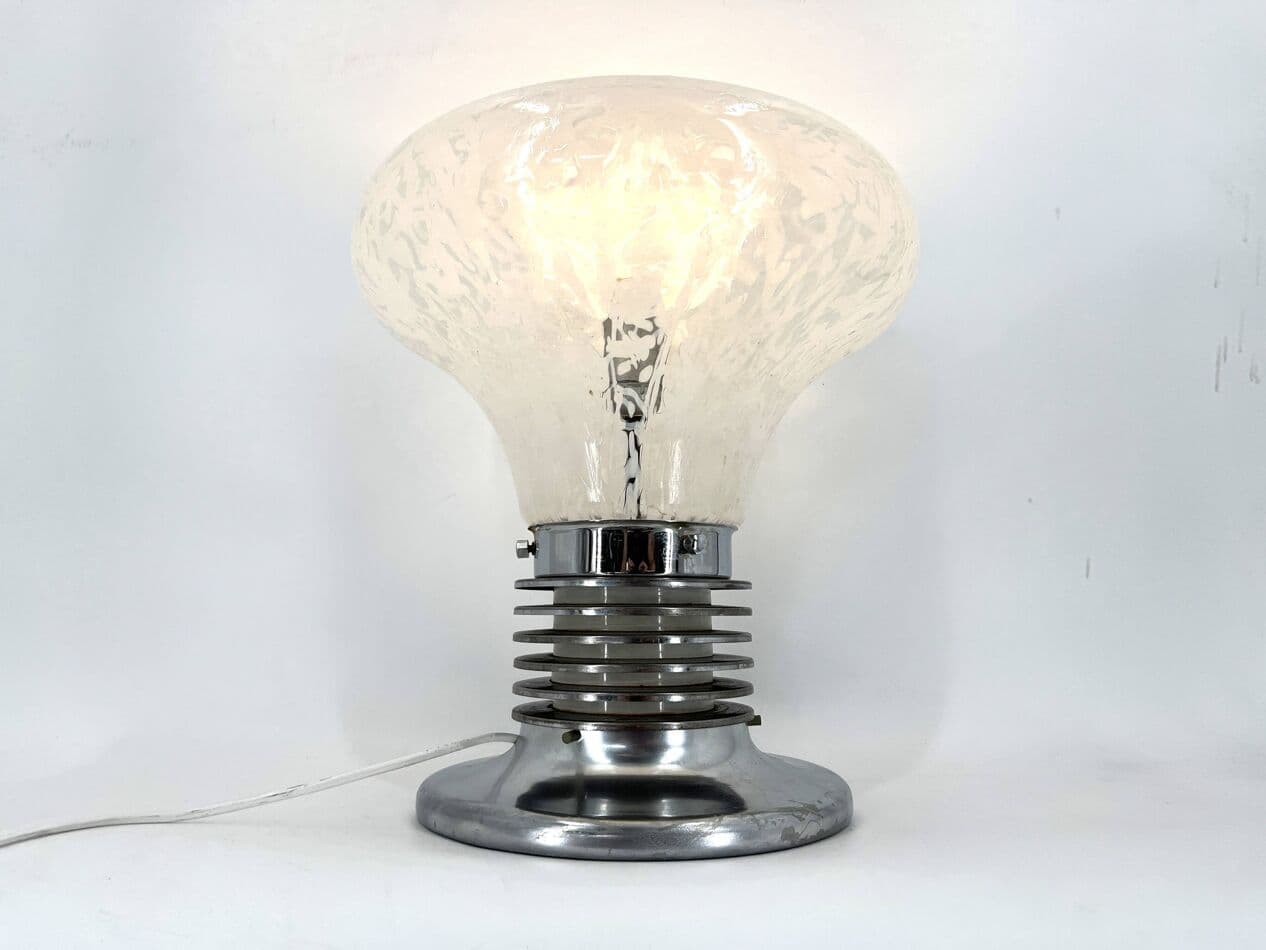 Lampa stołowa, szkło Murano białe, chrom, proj. C. Nason, Mazzega, Włochy, lata 70. - 264630