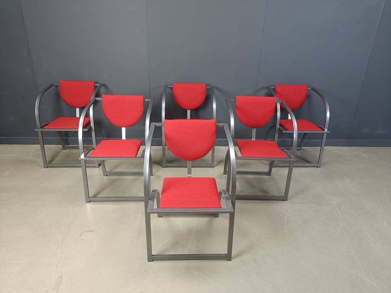 Set of Six Sinus Chairs, brushed steel, red fabric, Germany, 1990s. - 264589