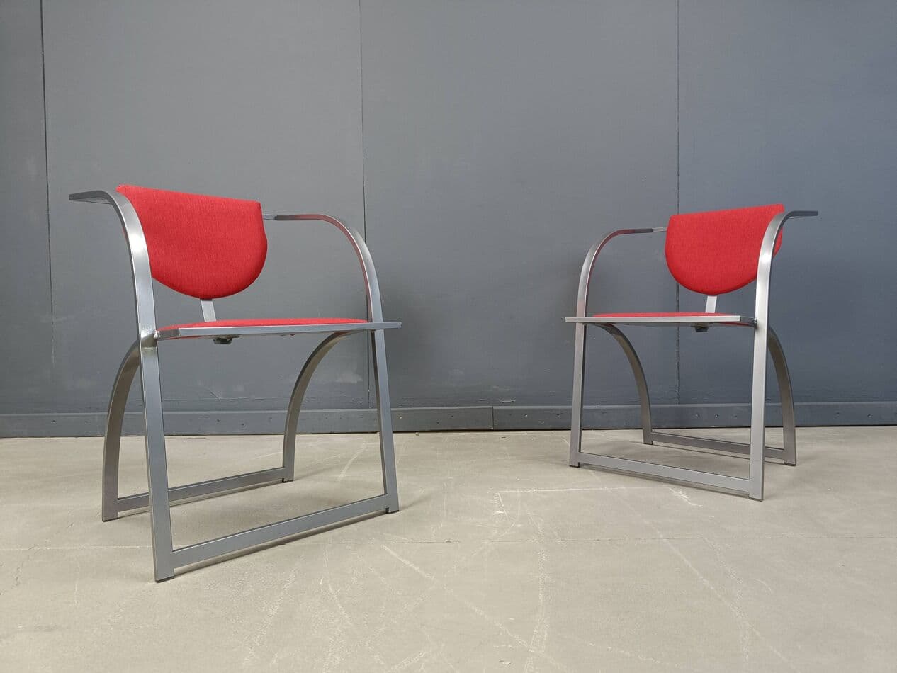 Set of Six Sinus Chairs, brushed steel, red fabric, Germany, 1990s. - 264583