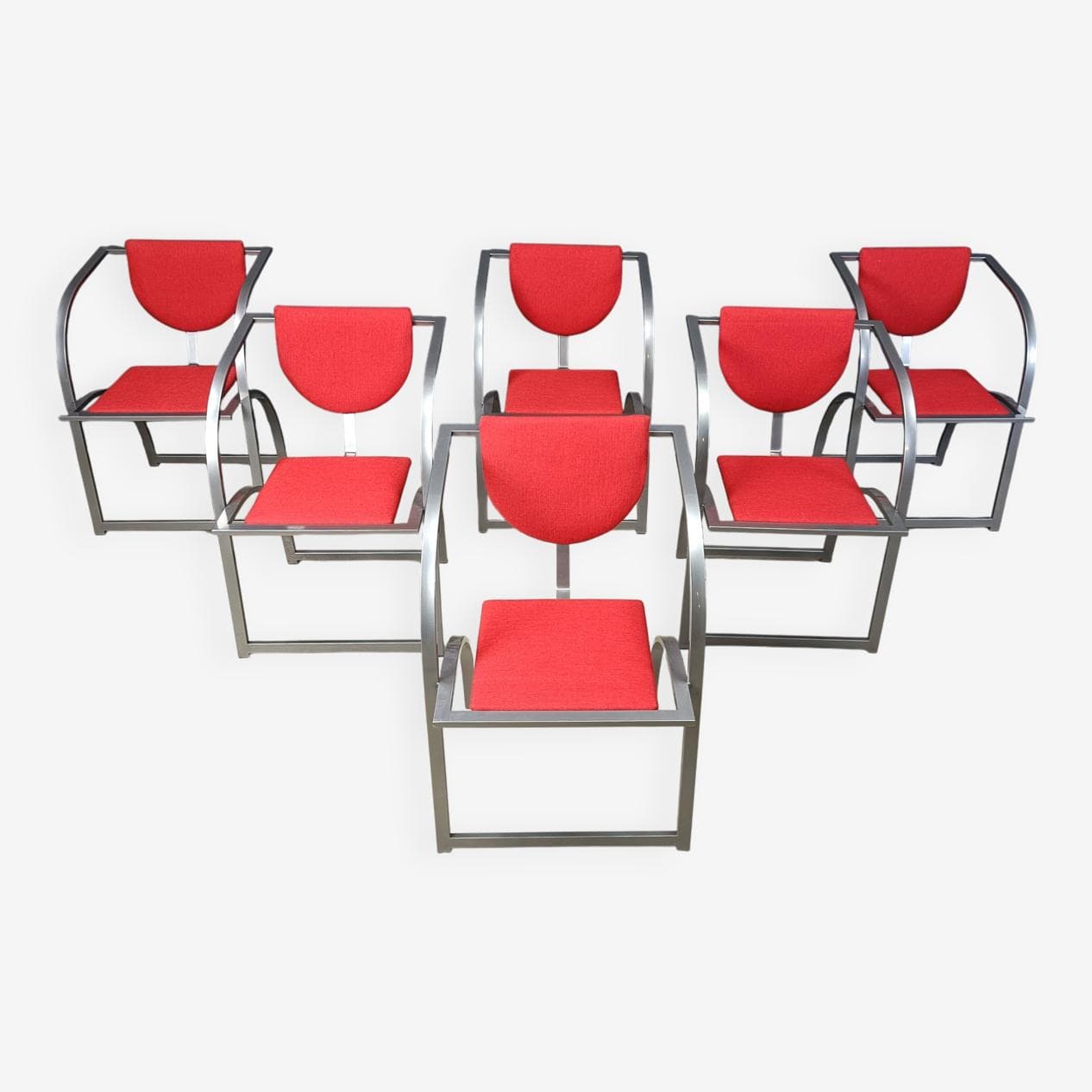 Set of Six Sinus Chairs, brushed steel, red fabric, Germany, 1990s. - 264582