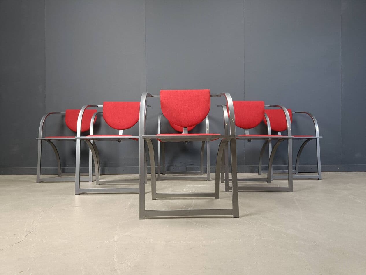 Set of Six Sinus Chairs, brushed steel, red fabric, Germany, 1990s. - 264587