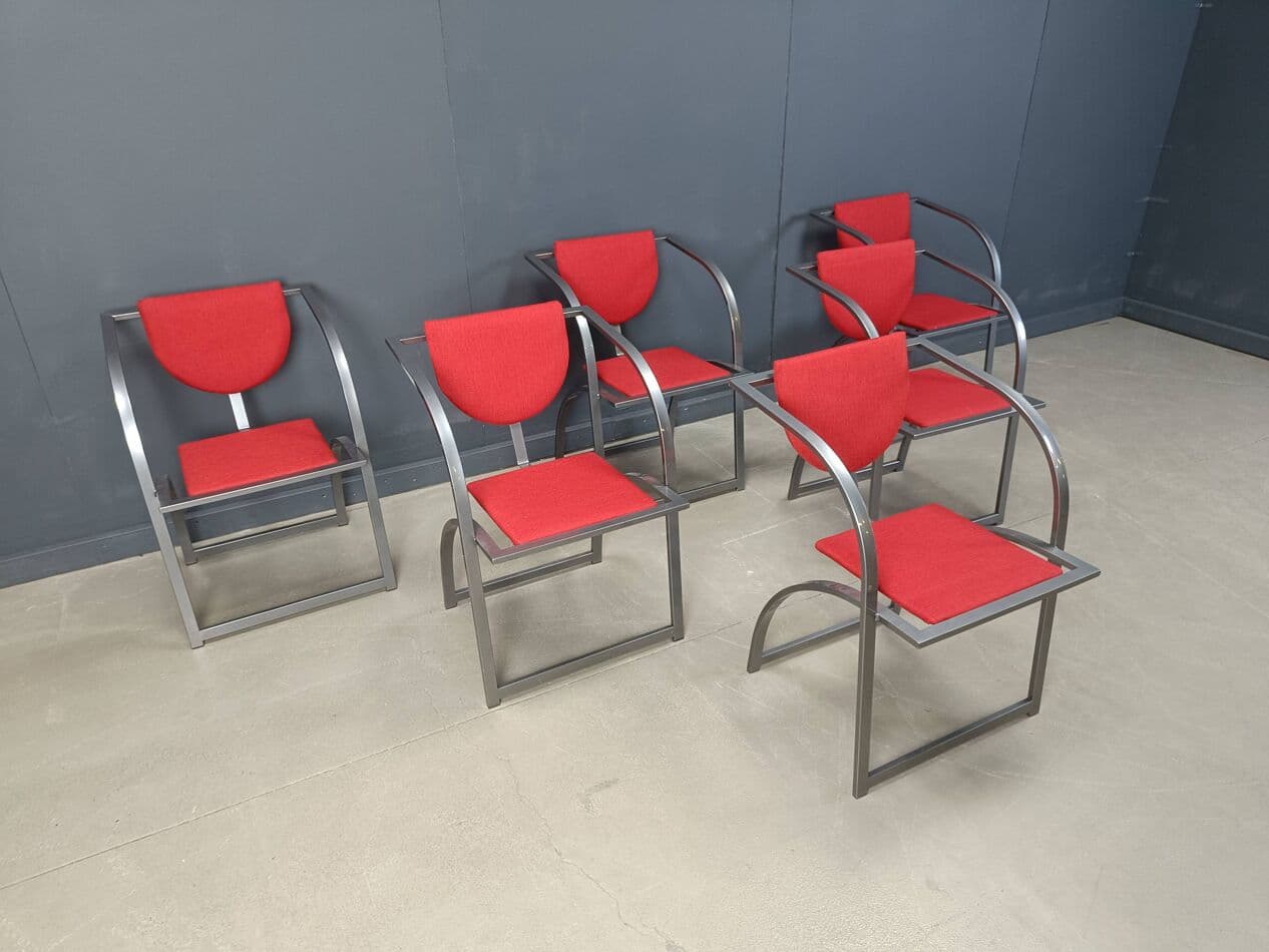 Set of Six Sinus Chairs, brushed steel, red fabric, Germany, 1990s. - 264586